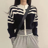 Women Chic Vintage Striped Cropped Cardigan