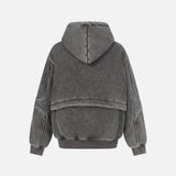 Washed Distressed Front Pocket Spliced Hoodie