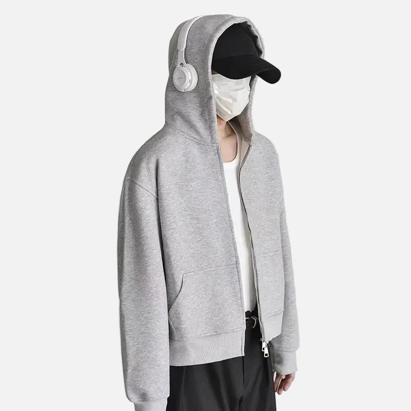 Y2K Solid Color Hooded Double Ended Zipper Sweatshirt