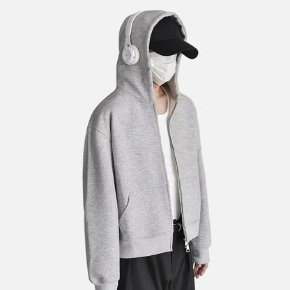 Y2K Solid Color Hooded Double Ended Zipper Sweatshirt