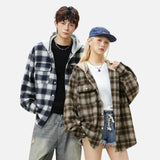Cozy Color Block Plaid Hooded Flannel Oversized Shirt