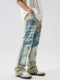 Blue Patchwork Baggy Stacked Wide Leg Flow Jeans