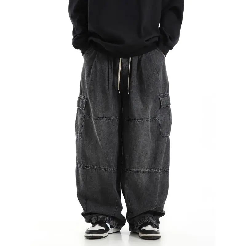 Black Baggy Cargo Jeans Trousers