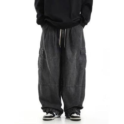 Black Baggy Cargo Jeans Trousers