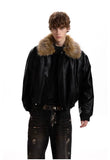 Luxury Faux Fur Lapel Leather Padded Jacket