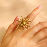 Glamorous Sun Shaped Gold Metal Ring