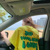 Street Style Fit Yellow Cotton Short-Sleeved T-Shirt