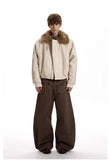 Luxury Faux Fur Lapel Leather Padded Jacket