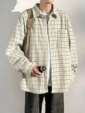 Men's Retro Plaid Hip Hop Corduroy Shirt