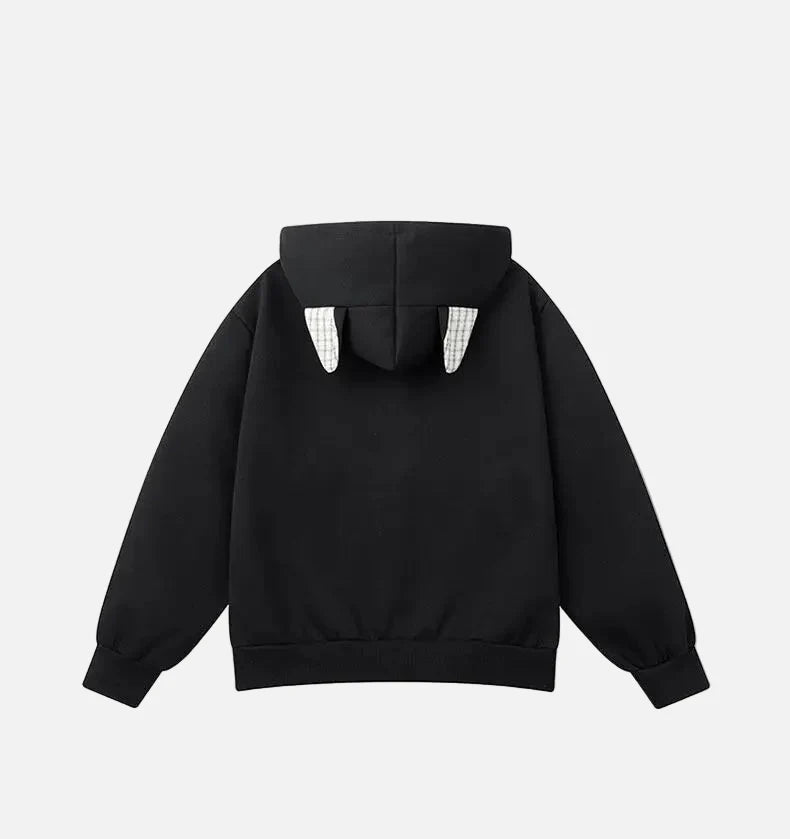 Streetwear Oversized Plaid Cat Ear Hooded Sweatshirt
