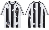 Feather Print Mesh Stripe Sport Polyester T-Shirt