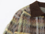 Flattering Oversized Plaid Knit Casual Polo Sweater
