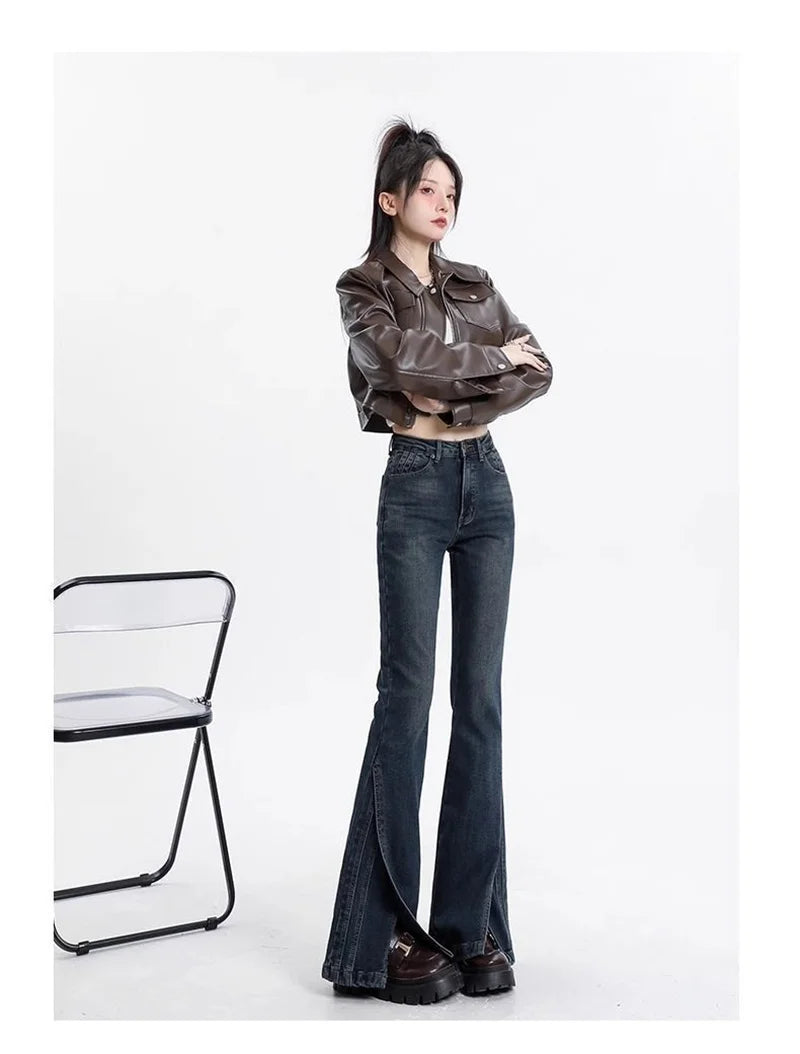 Women Retro High Waisted Flared Jeans