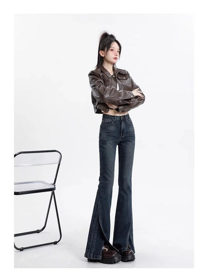 Women Retro High Waisted Flared Jeans