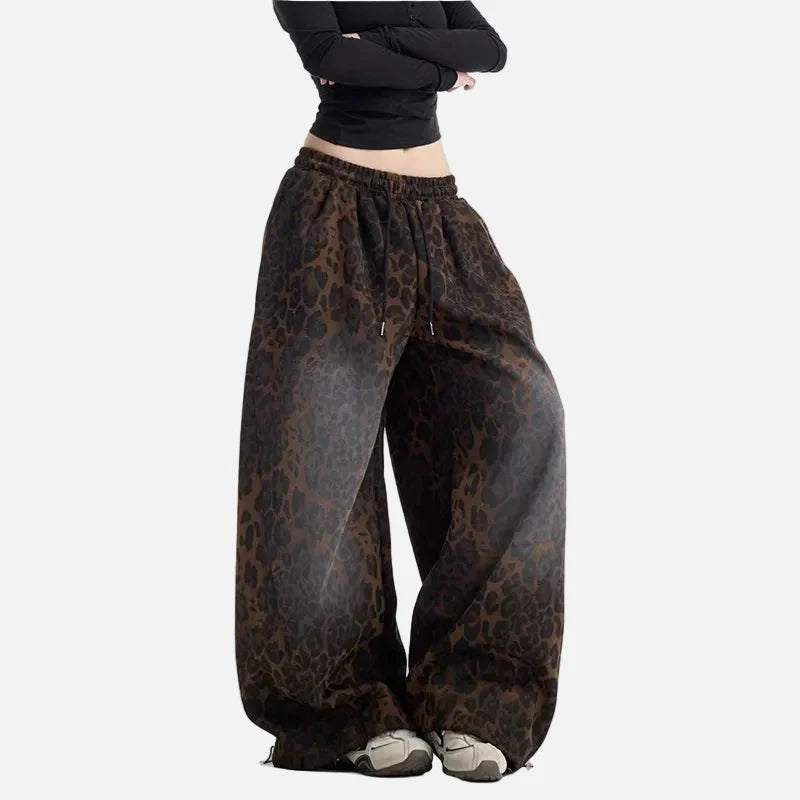 Y2K Leopard Print Sports Oversized Sweatpants