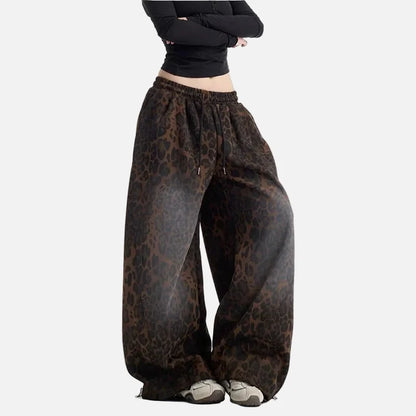 Y2K Leopard Print Sports Oversized Sweatpants