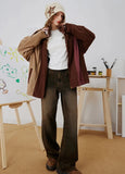 Streetwear Striped Colorblock Corduroy Baseball Jacket