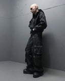Model wearing the black Rebel Raider Cargo Jeans