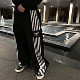 Flexible American Wide Leg Striped Sweatpants