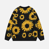 Sunflower Pattern Textured Knit Sweater