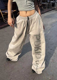 American Style Letter Print Wide Fit Sweatpants