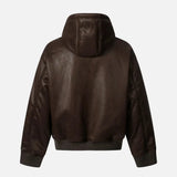 Embroidery Motorcycle Hooded Leather Jacket