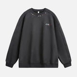 Retro Style Embroidered Faux Suede Sweatshirt