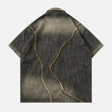 Y2K Washed Patchwork Denim Short Sleeve Shirt