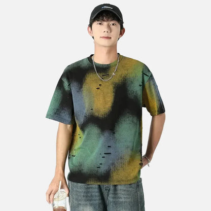 Trendy Tie Dye Ripped Hole Short Sleeve T-Shirt