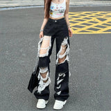 Elevated High Waist Ripped Gothic Denim Jeans