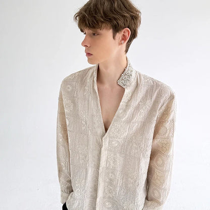Luxury Pearl Patchwork Long Sleeve Shirt