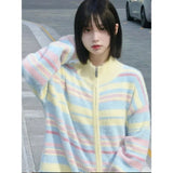Soft Girl Rainbow Cozy Striped Zipper Sweater