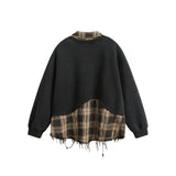 Embroidery Spliced Long Sleeve Ripped Sweatshirt