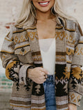 Brown Aztec Print Western Bomber Jacket