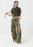 Streetwear Y2K Belted Vintage High Waist Straight Jeans