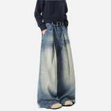 Streetwear Blue Washed High Waist Wide Leg Denim Jeans