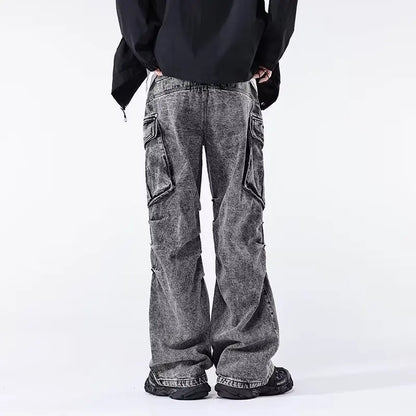 Minimal Look Gray Pleated Cargo Jeans