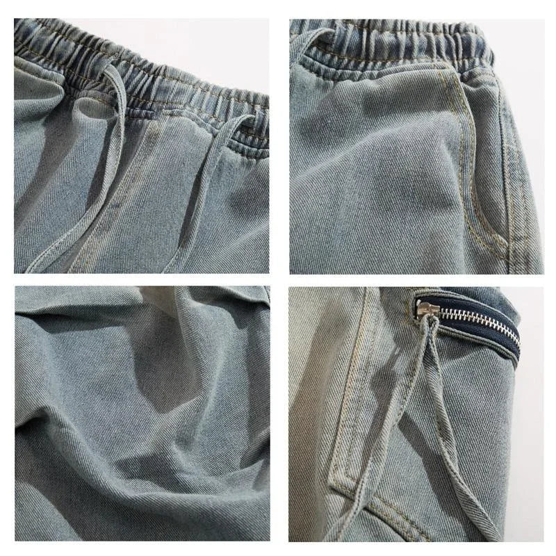 High Street Pleated Cargo Denim Jeans