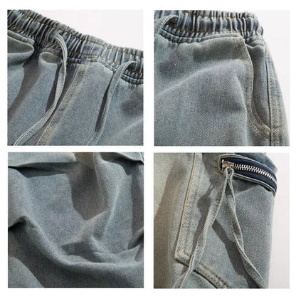 High Street Pleated Cargo Denim Jeans