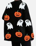Halloween Cozy Pumpkin Pattern Knit Cardigan