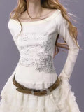 Y2K Lace Patch Slim Fit T-Shirt