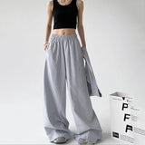 Women Vintage Korean Striped Lace-Up Pants