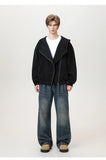 Textured Slant Zipper Hooded Sweatshirt