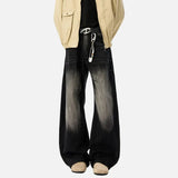 Durable Contrast Color Curved Knife Wide-Leg Jeans