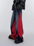 Streetwear Red Patchwork Baggy Wide Leg Jeans
