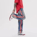 Trendy Yellow Stripe Vintage Patchwork Jeans