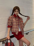 Retro Checkered Patchwork Loose Varsity Jacket