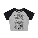 Y2K Drummer Gothic Letter Pattern Crop Top