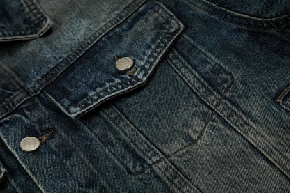 Y2K Distressed Single Breasted Washed Denim Jacket