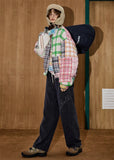 Y2K Color Block Plaid Casual Puffer Jacket